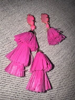 Kendra Scott Hot Pink Tassel Statement Earrings - Removable Tassels